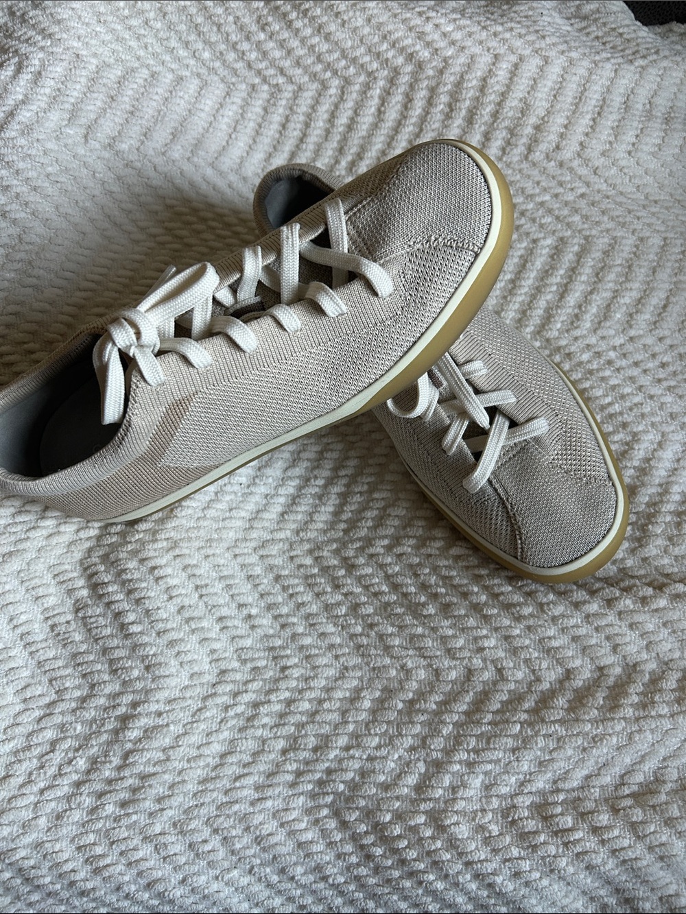 Women’s Rothy's Knit Sneakers in Light Beige with Cream Sole